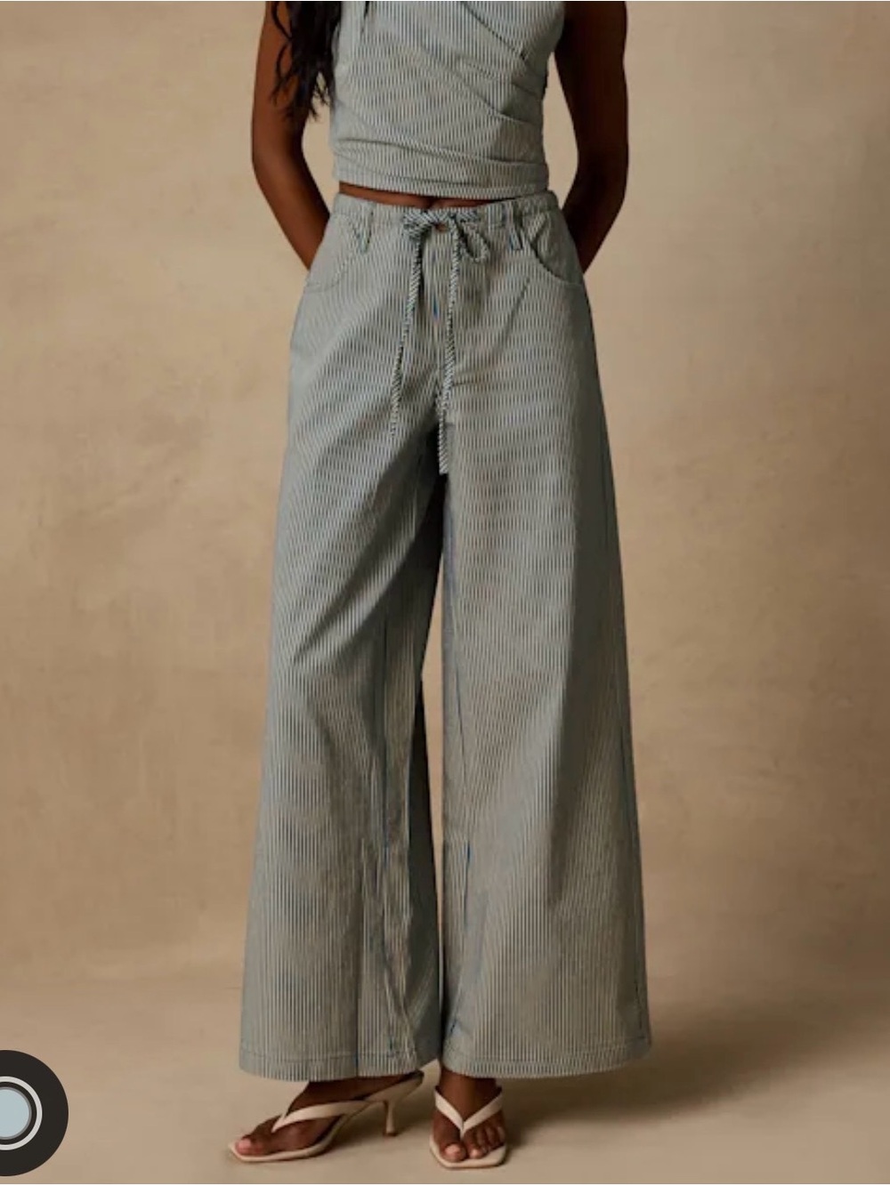 Lulu's Blue Pinstripe High-Rise Wide-Leg Drawstring Pants